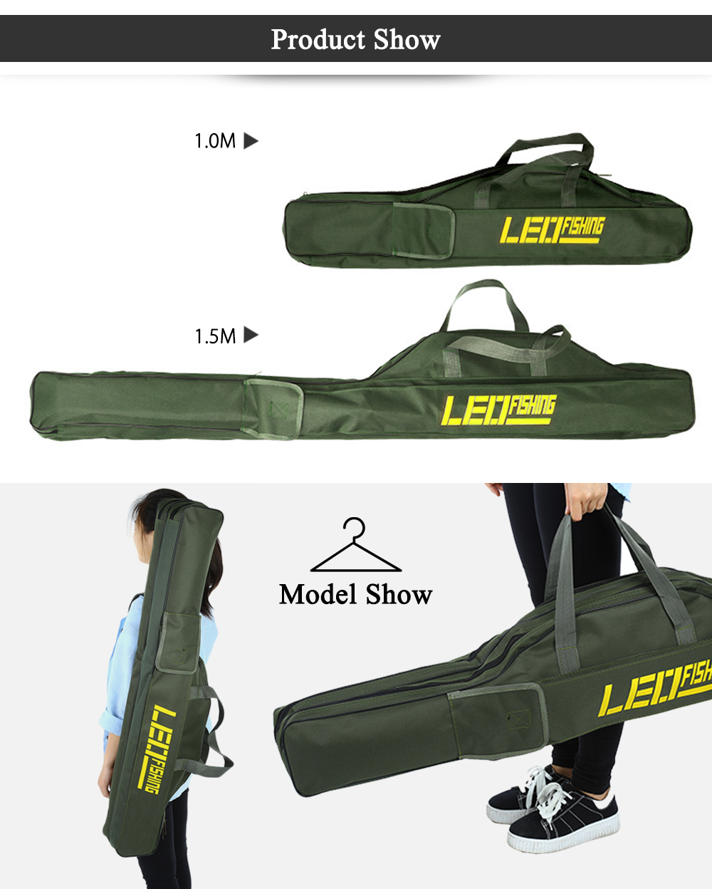 Double Fishing Rod Bag with Side Pocket 1Mtr or 1.5Mtr